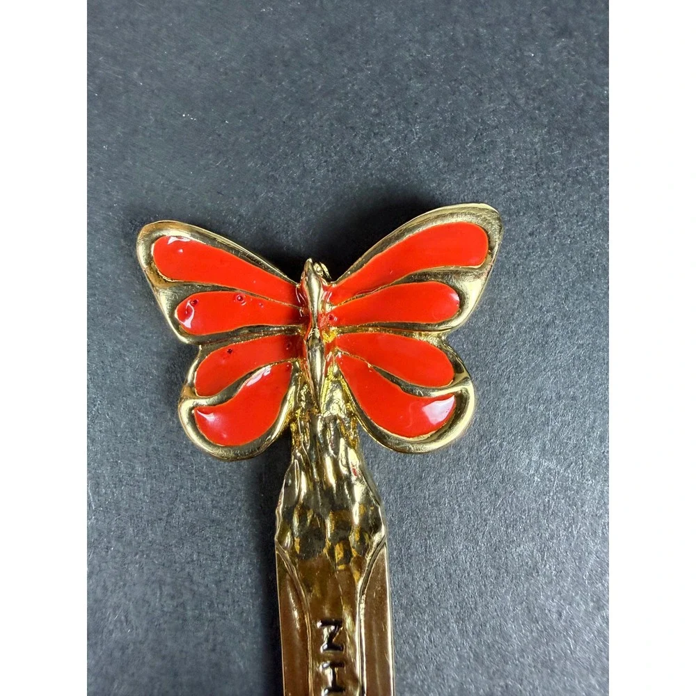 Vintage Marie Gray St. John Gold Tone Red Enamel Butterfly Letter Opener